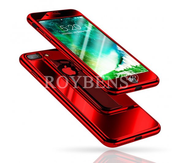 360° kryt zrkadlový iPhone 7 Plus/8 Plus - červený